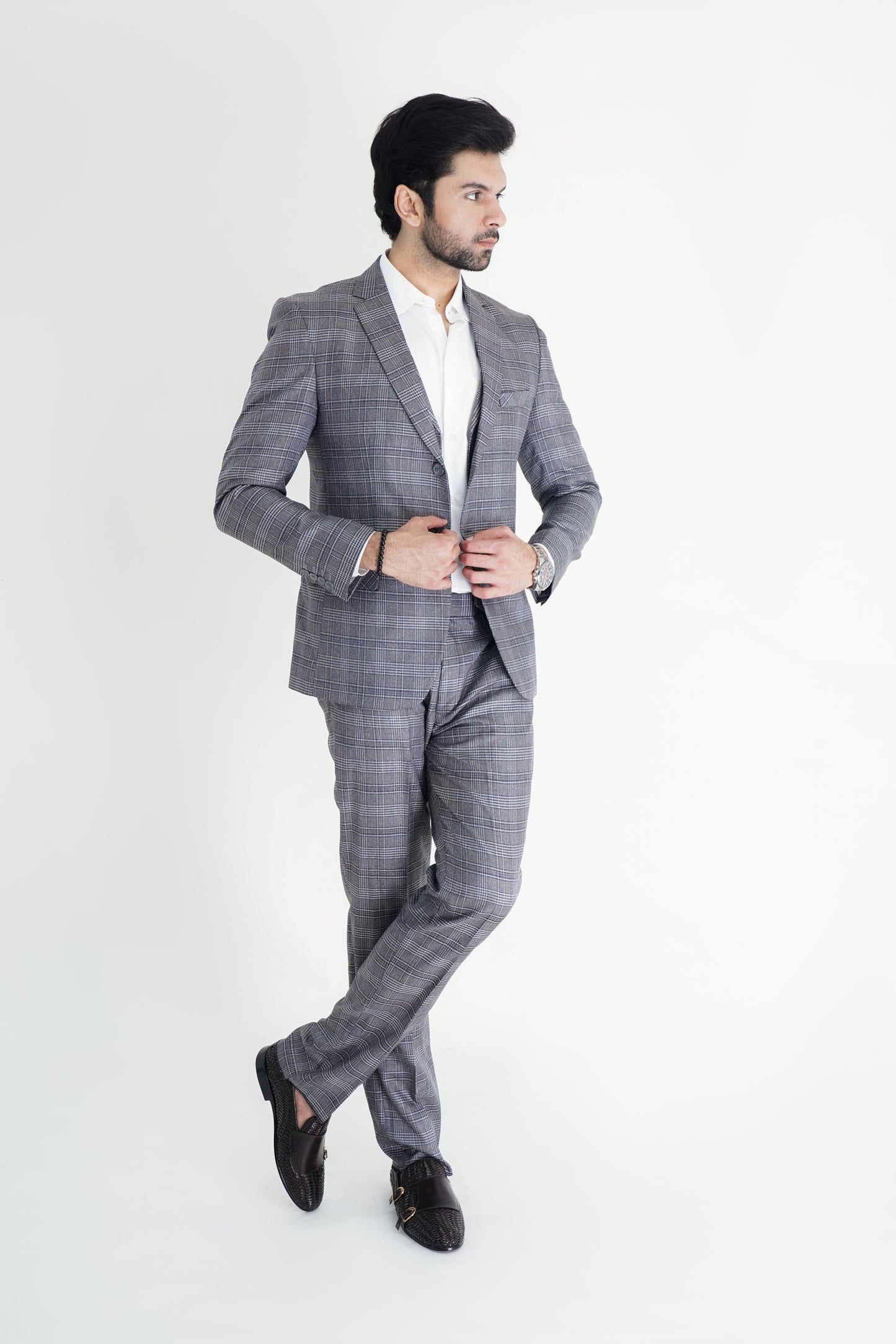 Double-Layered Check Suit – Premium Tailored Fit for a Modern Look