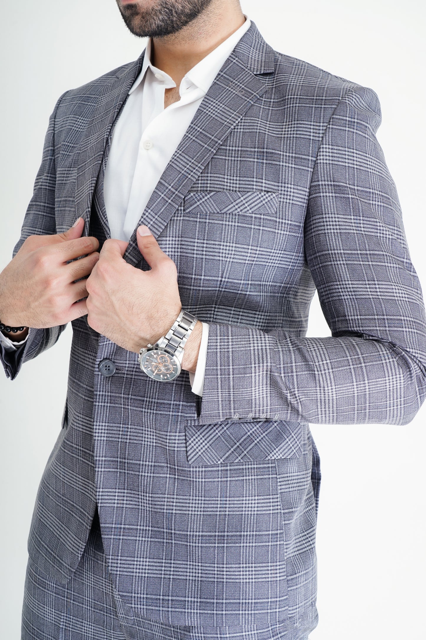 Double-Layered Check Suit – Premium Tailored Fit for a Modern Look