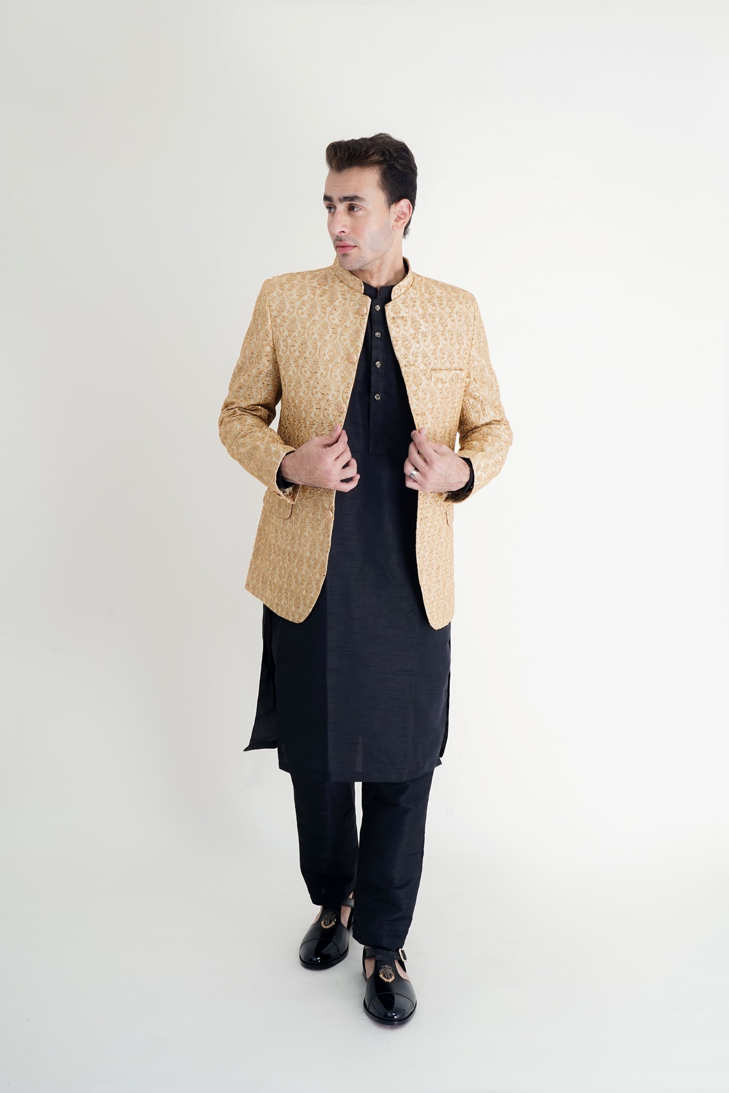Golden Handmade Embroidered Prince Coat – A Majestic Masterpiece