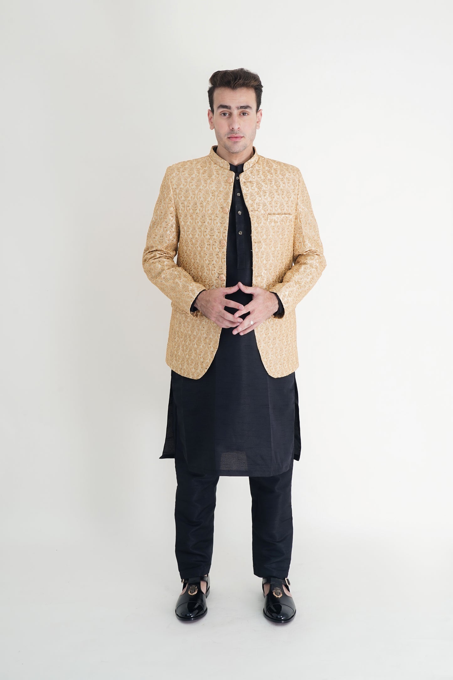Golden Handmade Embroidered Prince Coat – A Majestic Masterpiece