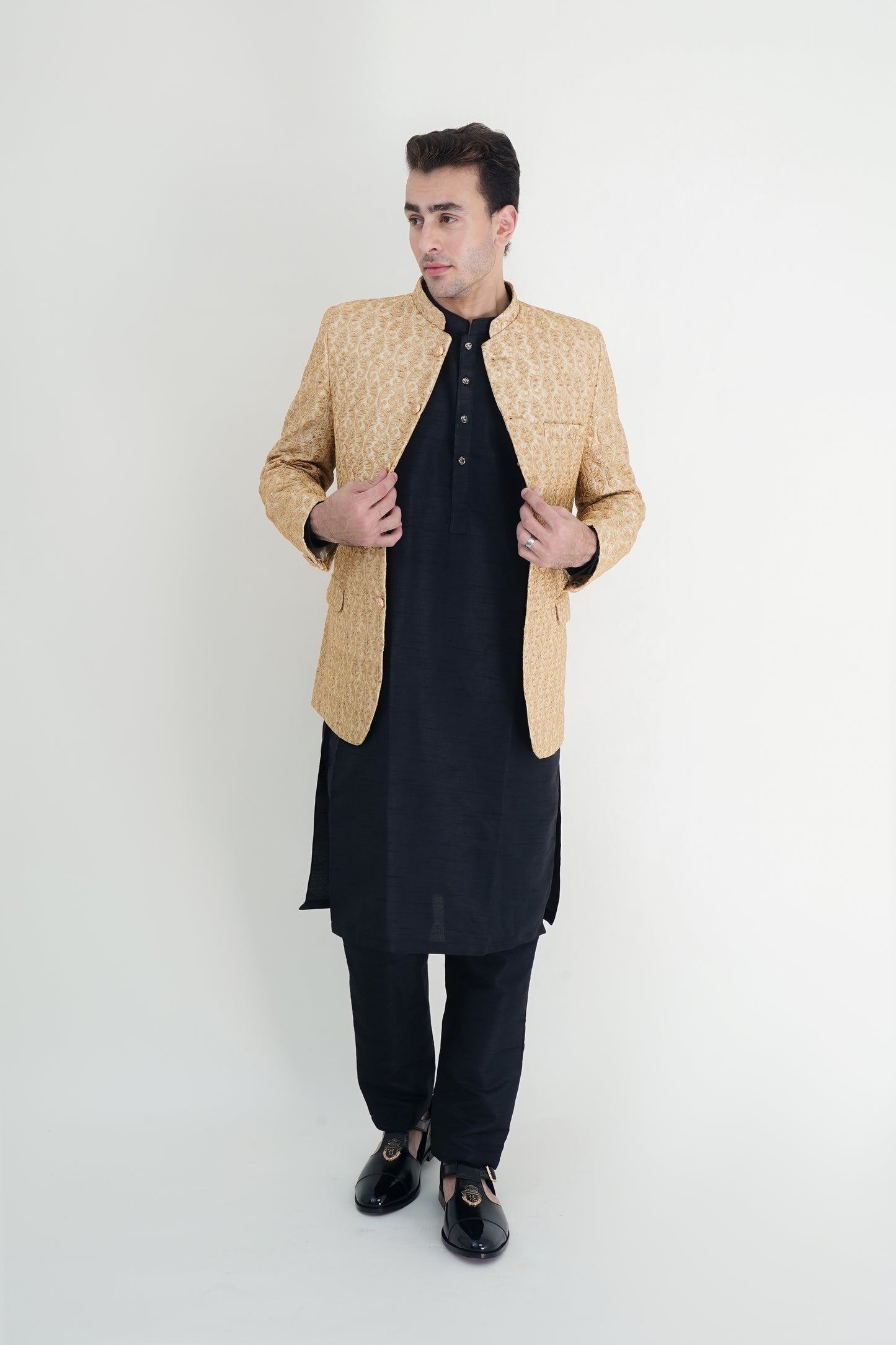 Golden Handmade Embroidered Prince Coat – A Majestic Masterpiece