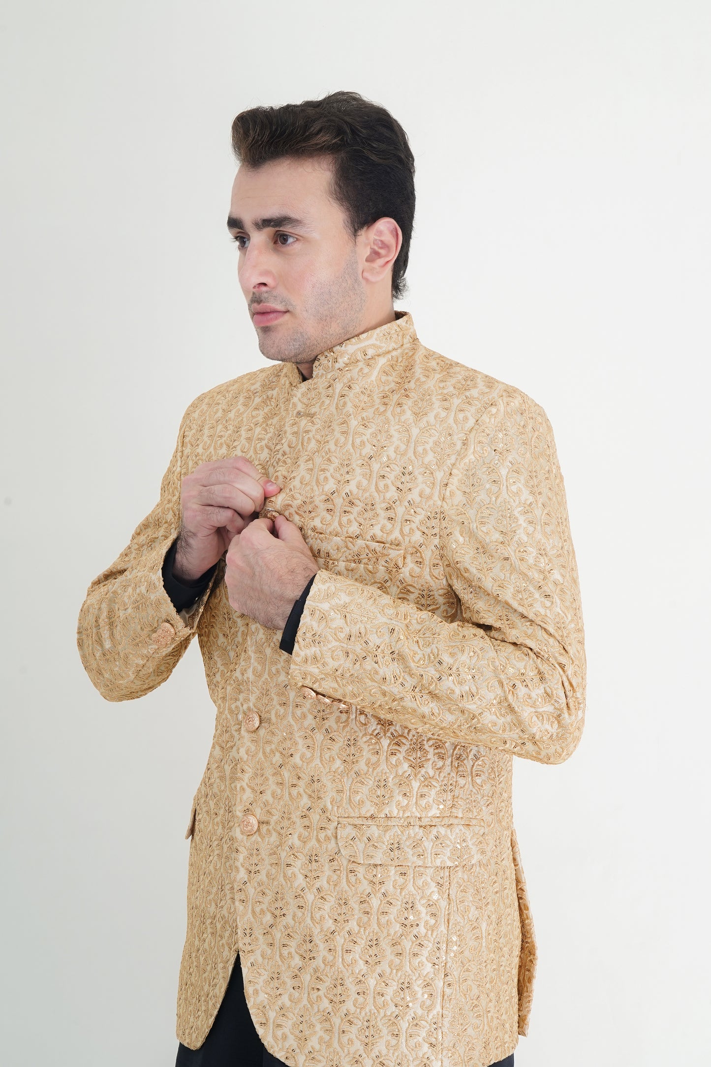 Golden Handmade Embroidered Prince Coat – A Majestic Masterpiece