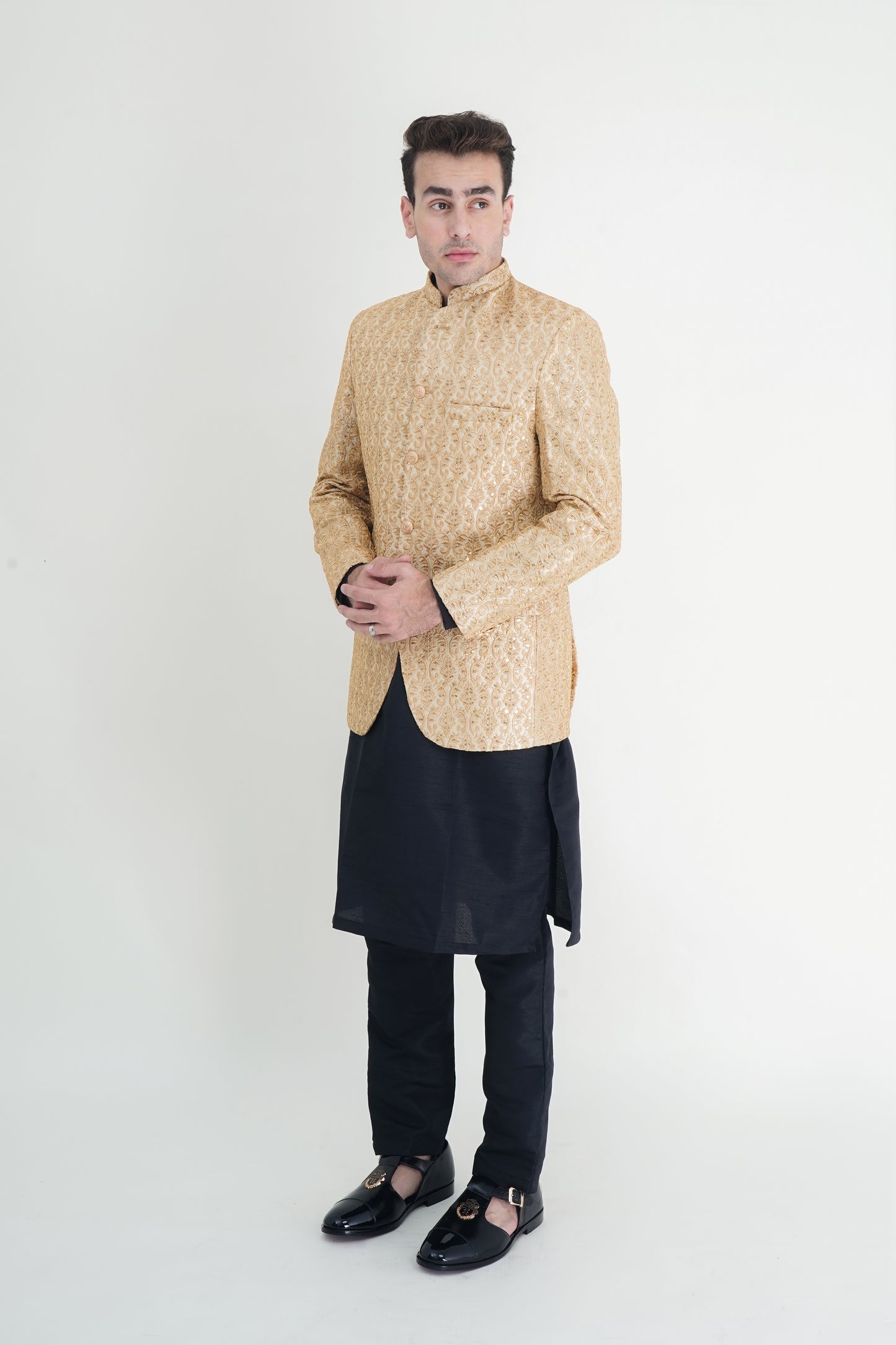 Golden Handmade Embroidered Prince Coat – A Majestic Masterpiece
