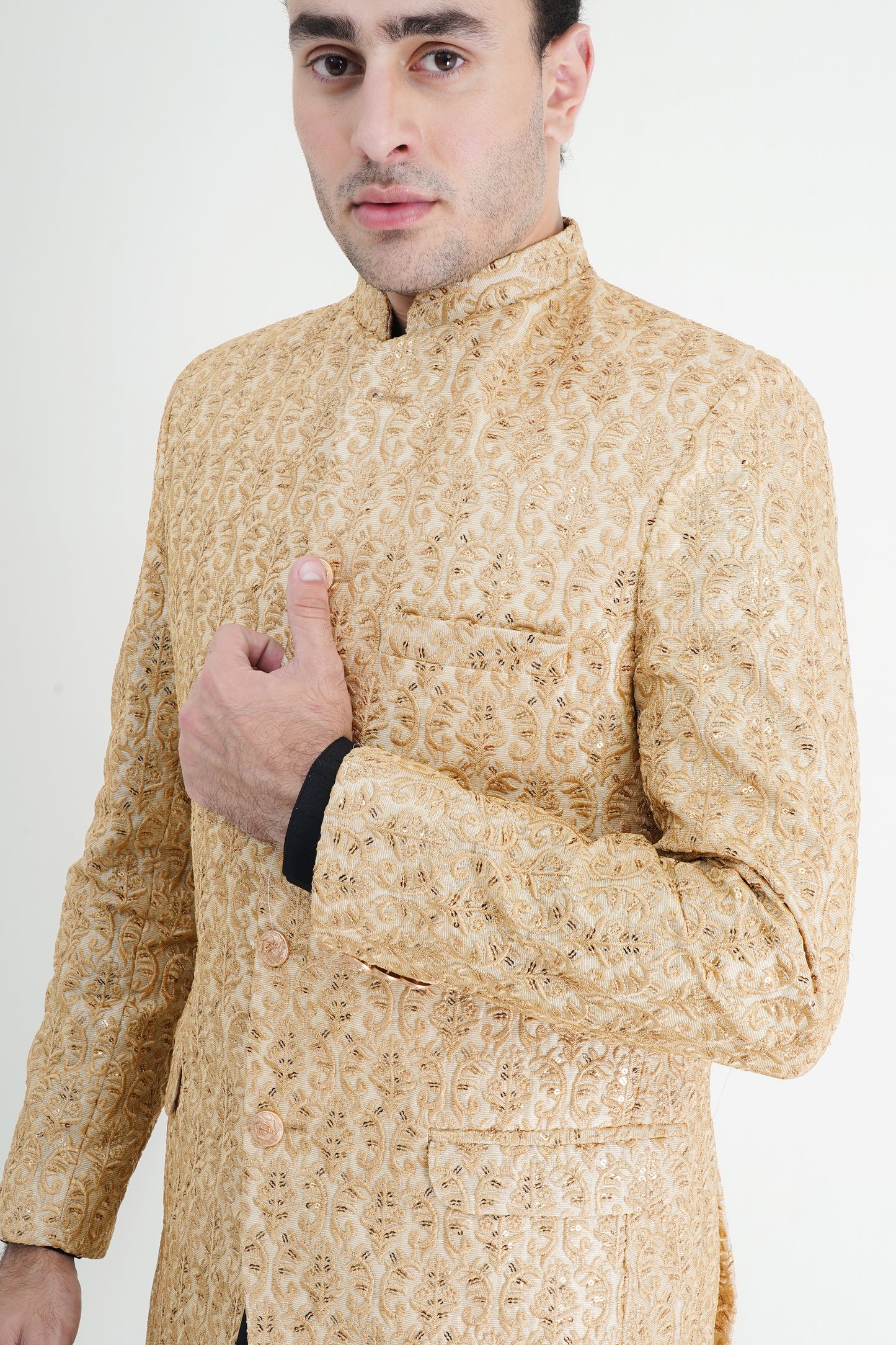 Golden Handmade Embroidered Prince Coat – A Majestic Masterpiece