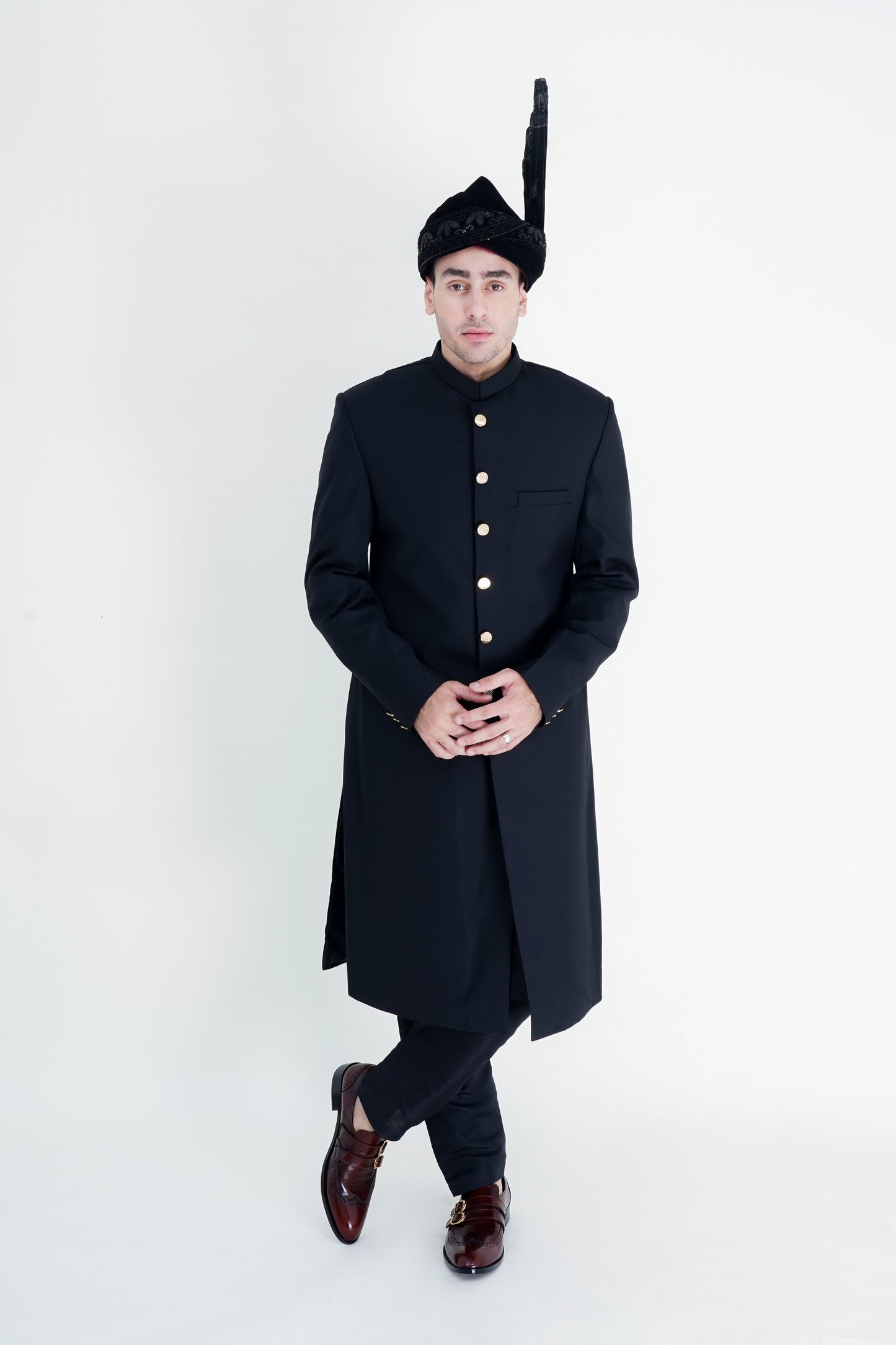 Classic Plain Black Sherwani for Timeless Elegance