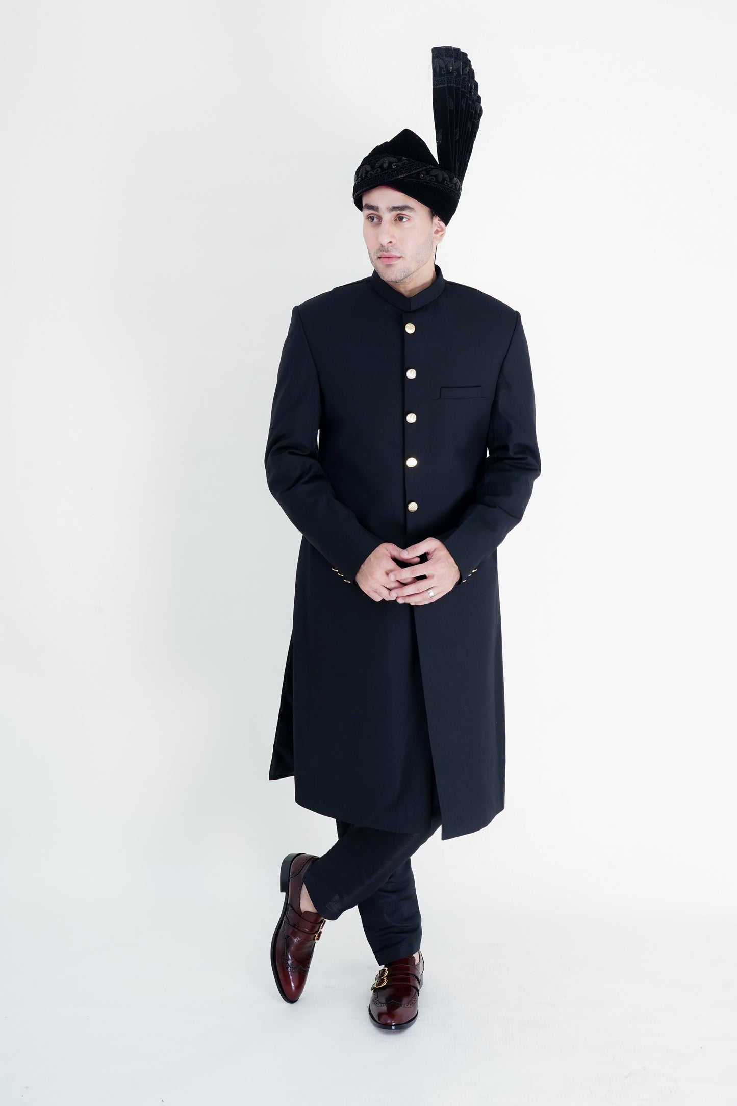 Classic Plain Black Sherwani for Timeless Elegance