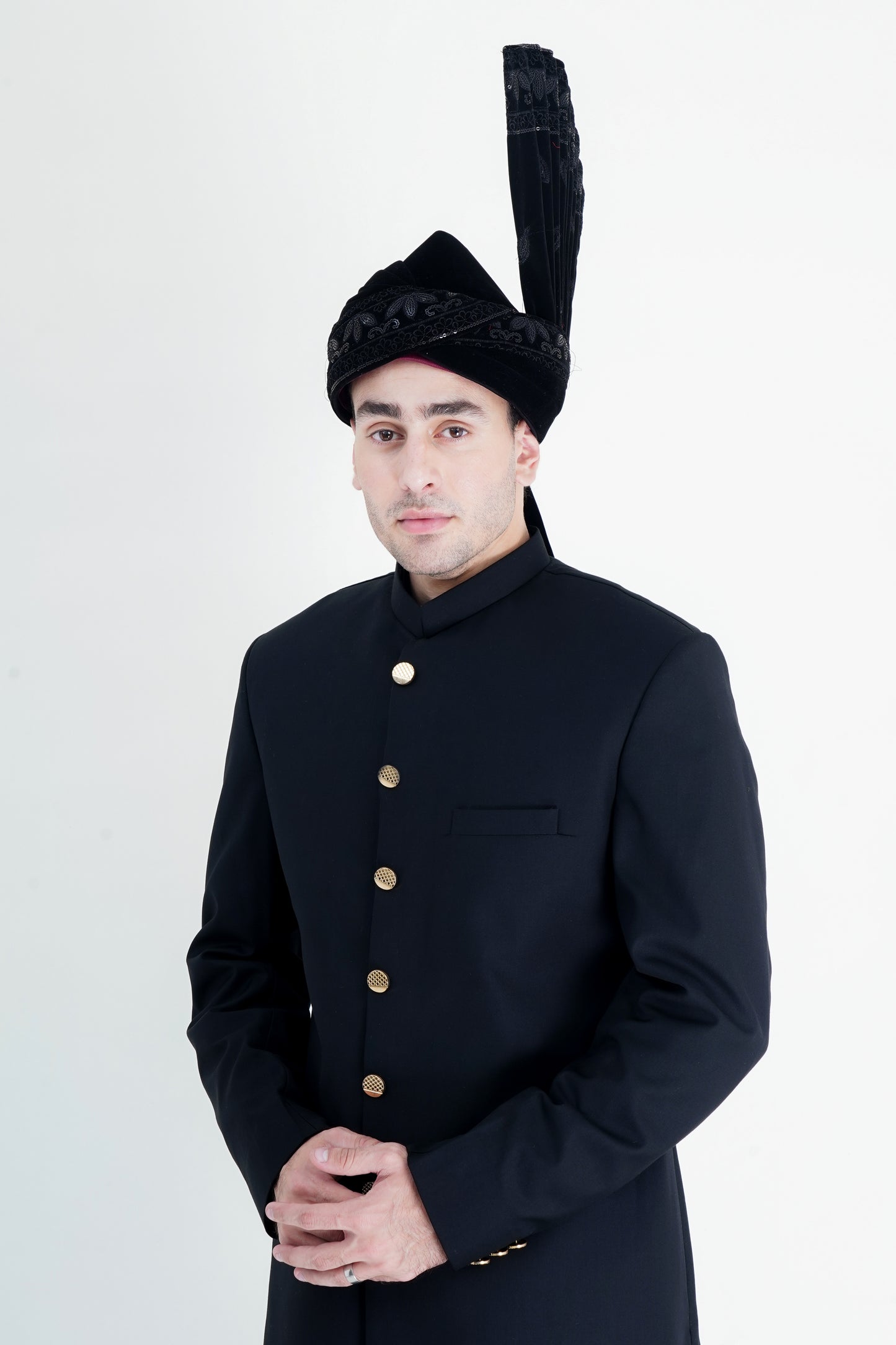 Classic Plain Black Sherwani for Timeless Elegance