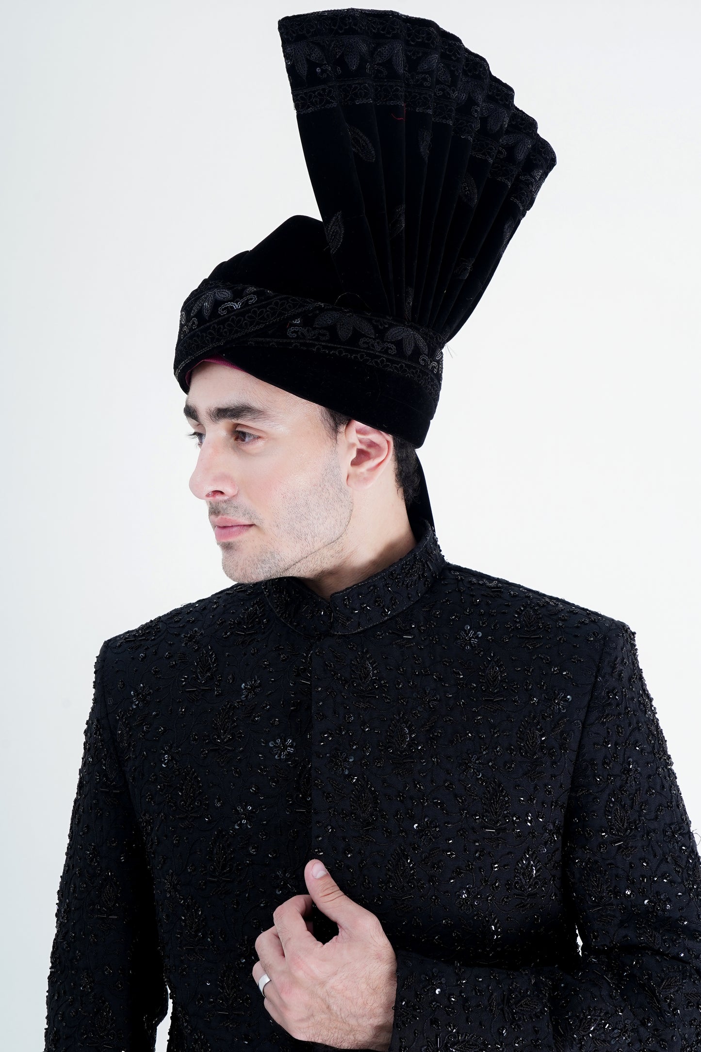 Stylish Black Sherwani with Unique Handmade Embroidery