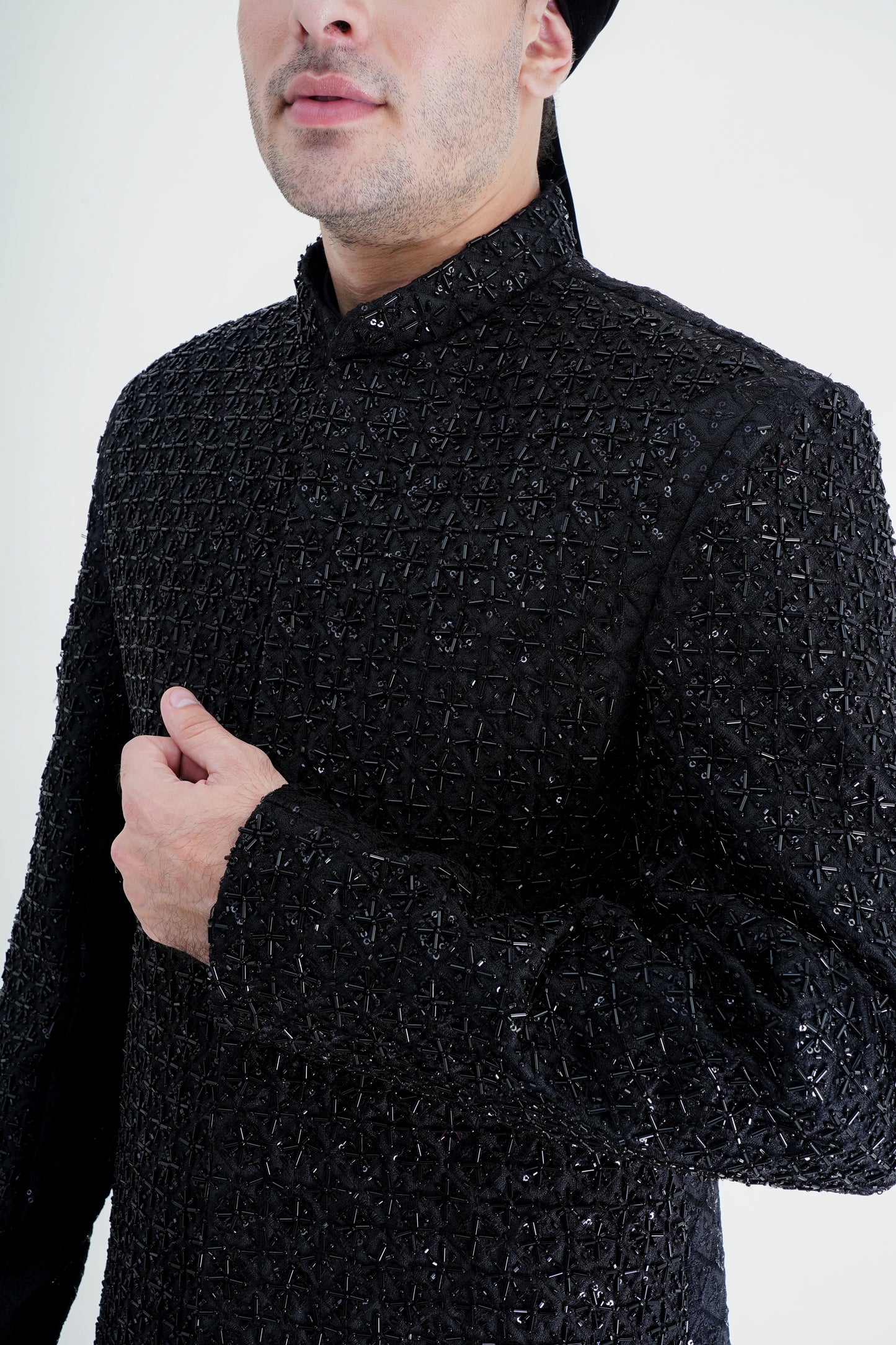 Black Sherwani with Exquisite Handmade Embroidery - Luxurious Traditional Wear