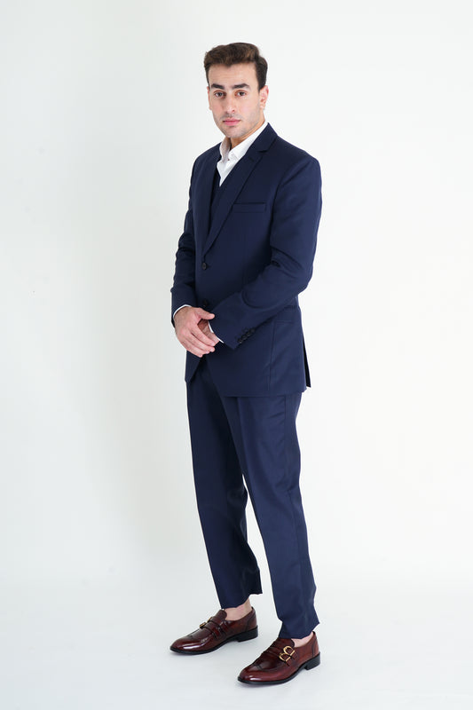 The Luxe 3-Piece Blue Stitched Suit – Masterful Tailoring
