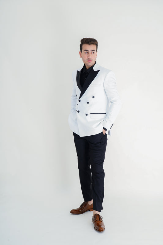 Premium White Tuxedo SUIT & Black PANT Set – Modern Elegance