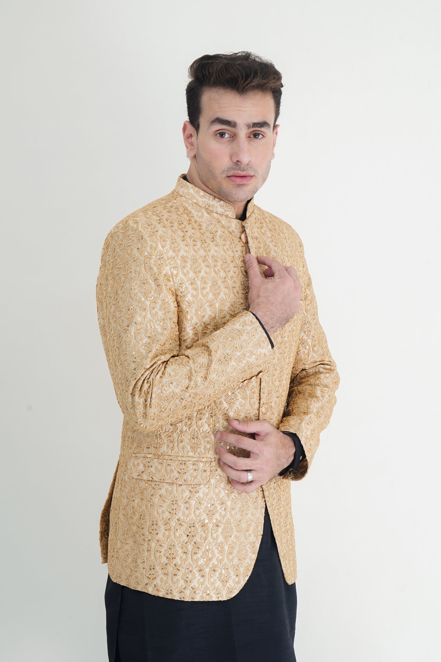 Golden Handmade Embroidered Prince Coat – A Majestic Masterpiece