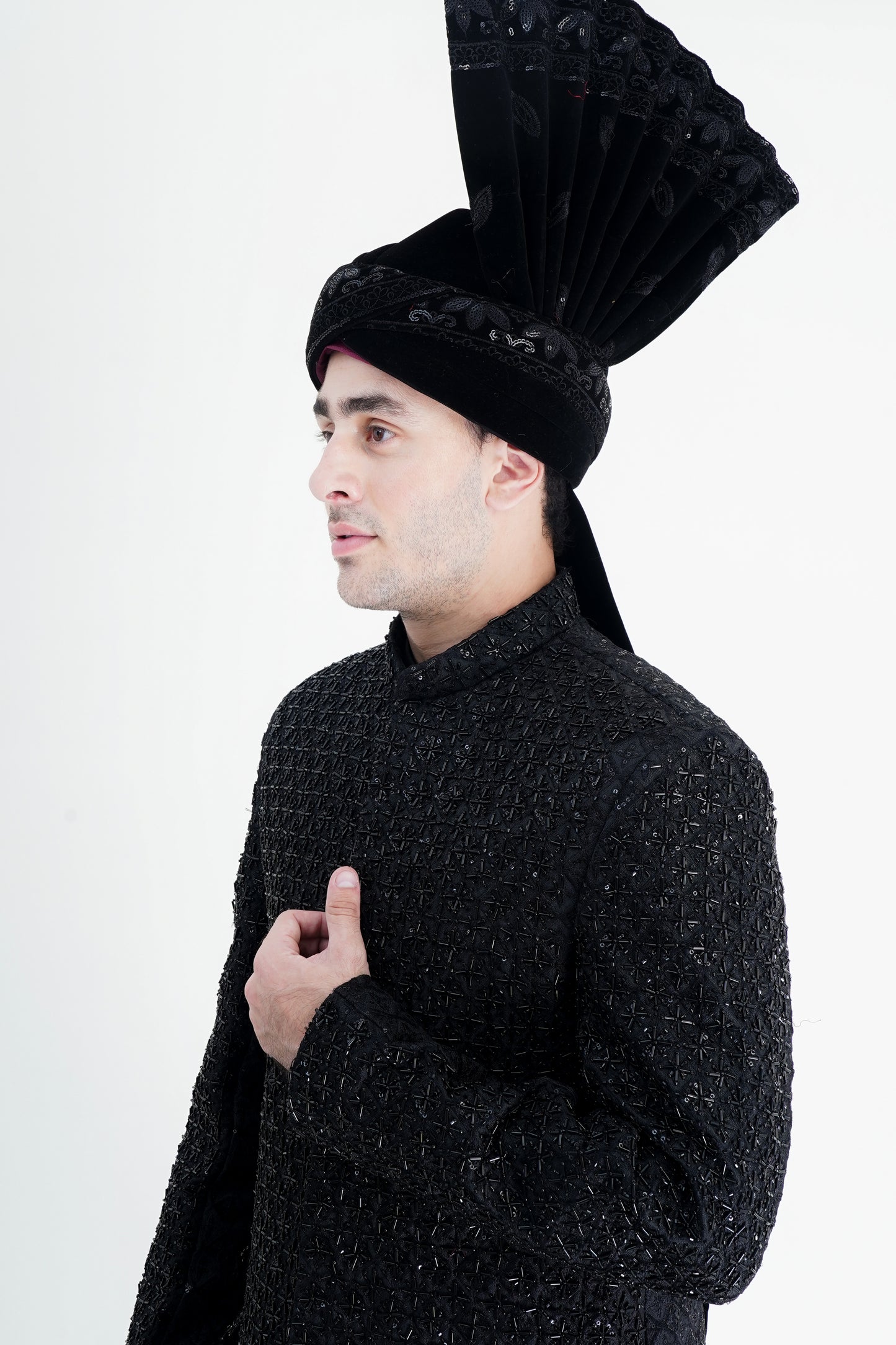 Black Sherwani with Exquisite Handmade Embroidery - Luxurious Traditional Wear